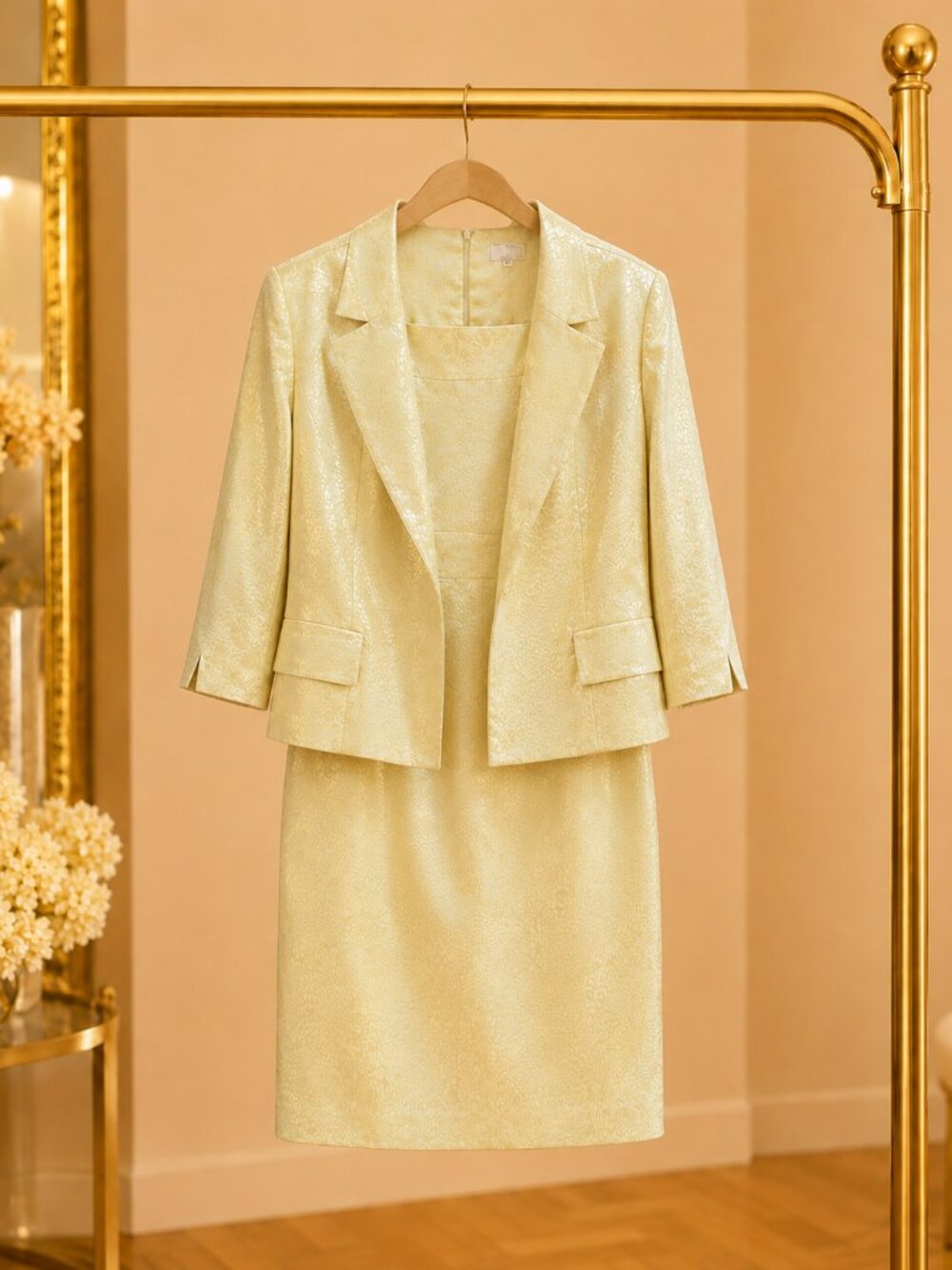 Vintage Y2K Alberto Makali Butter Yellow Textured Dress Jacket Set 14 Made USA